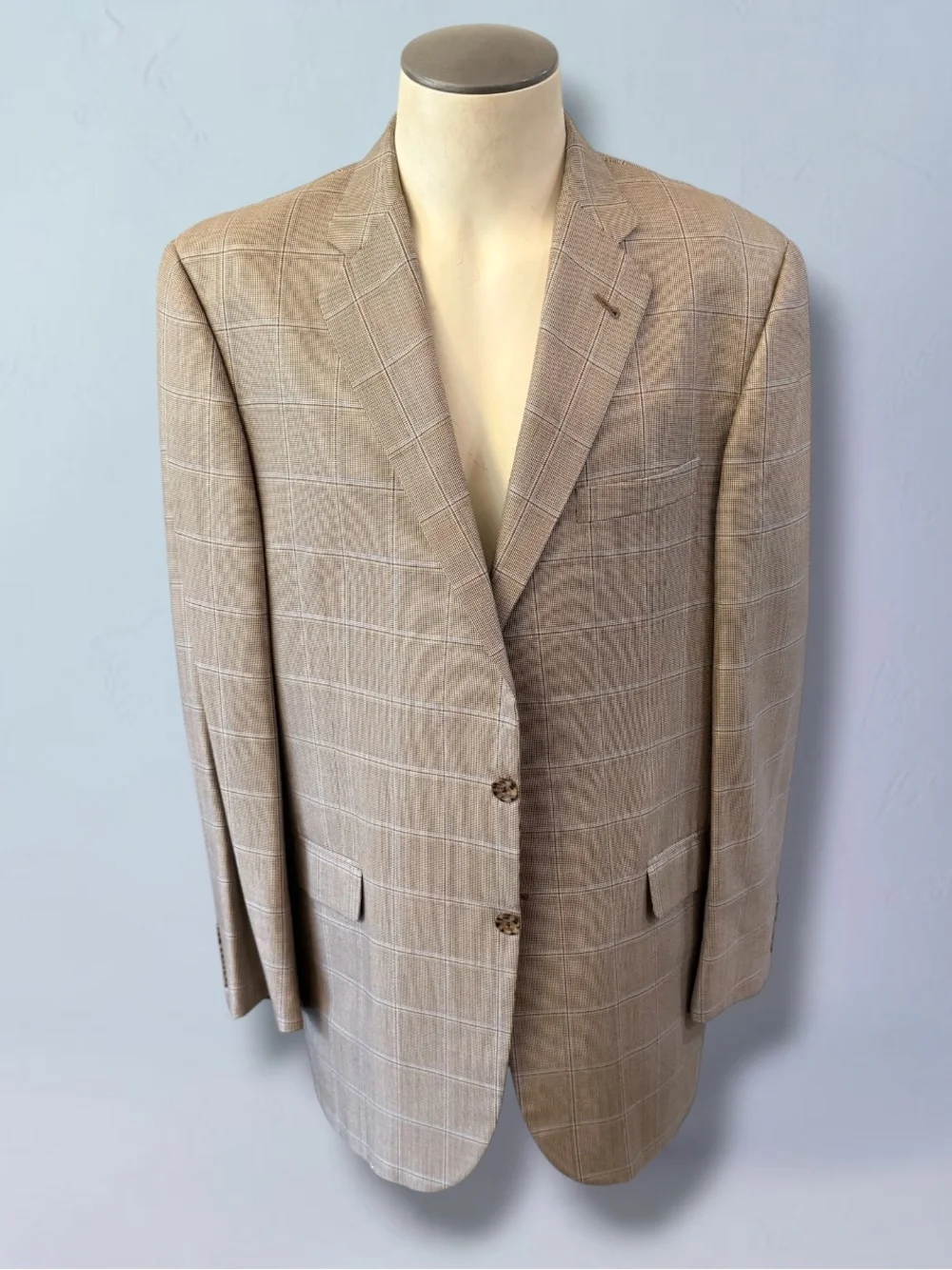 BURBERRY LONDON Classic Silk Wool Blend Windowpane Plaid Sport Jacket 44 LONG